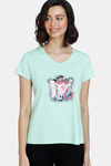 Zivame Looney Tunes - Doodletastic Knit Cotton Top - Green Ash — thumbnail 1